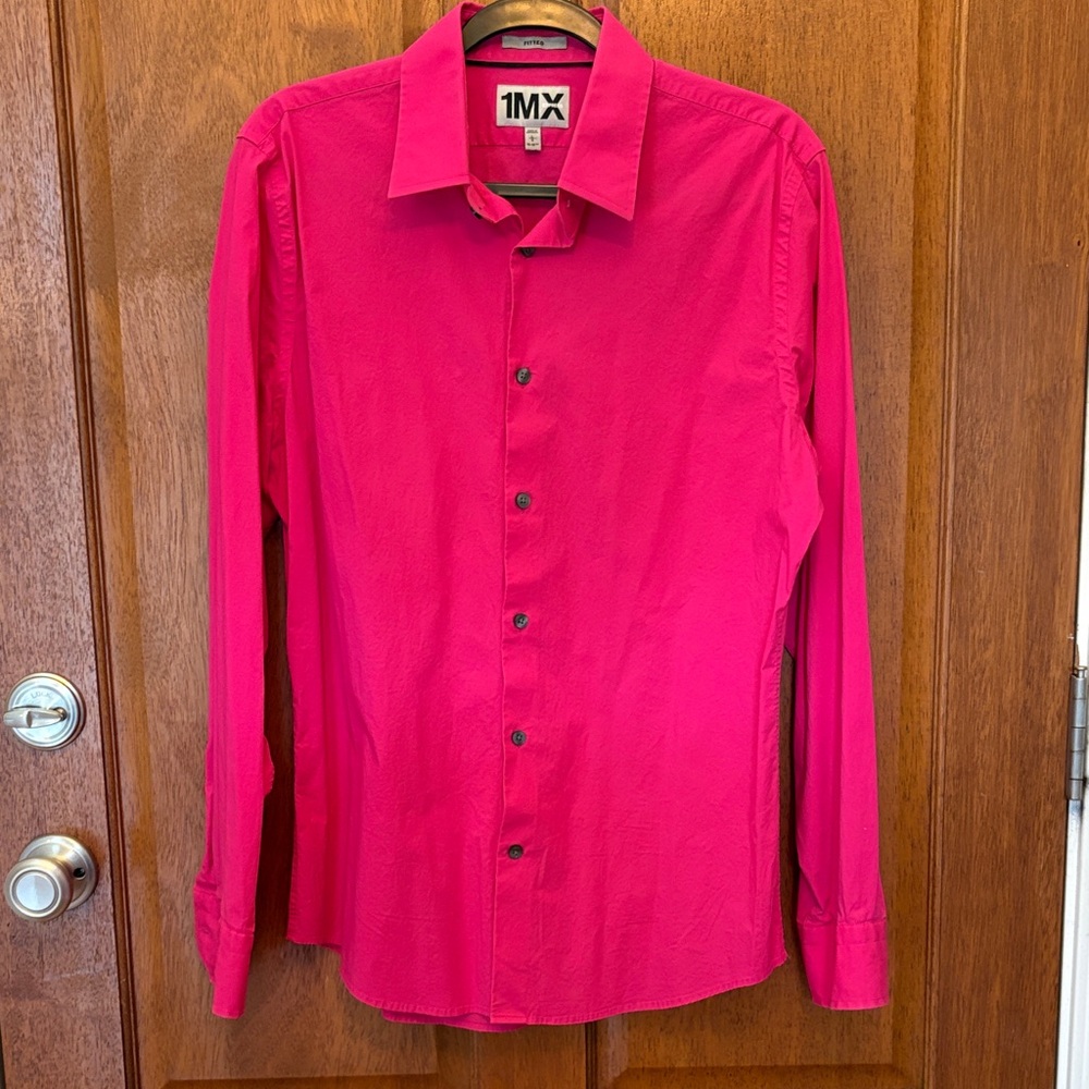 Express Men's 1MX Hot Pink Button Down Dress Shirt Size L